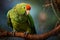 green parrot perched on a tree branch