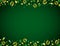 Green Patrick`s Day background with frame with golden horseshoes and clovers. Patrick`s Day design. Seamless Pattern. Can be use