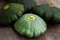 Green Patty pan Squash displayed during farmers market. Fresh bio Patty pan Squash in grocery store