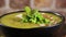 Green pea soup with seeds