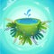 green peace half planet with water splash drops , cheerful plants and flowers . concept cartoon funny cute vector illustration