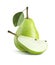Green pear central composition whole quarter on white
