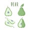 Green pear hand drawn illustration set