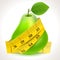 Green pear with yellow measuring tape