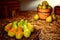 Green Pears in Rustic Basket at Old Country Farm