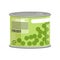 Green peas in metallic can with label and ring-pull. Concept of canned food. Isolated flat vector element for