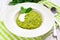 Green pease puree pudding with spinach and spices