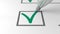 Green pen writing check mark sign in checkbox on white paper, close-up loop