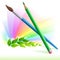 Green pencil and brush - leaves and rainbow color