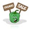 Green Pepper with cartoon look with face, signs
