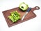 Green pepper fruit lies on the cutting Board