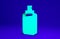 Green Pepper spray icon isolated on blue background. OC gas. Capsicum self defense aerosol. Minimalism concept. 3d