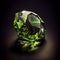 Green Peridot crystal gem isolated on black background.