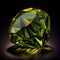 Green Peridot crystal gem isolated on black background.