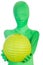 Green person with a green ball