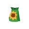 Green pet food bag with cartoon cat on packaging - isolated flat icon