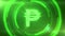 Green Philippine peso currency symbol on space background with circles. Seamless loop.