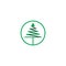 Green pine tree triangle ribbon circle symbol logo vector