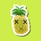 Green Pineapple Being Sick, Cute Emoji Sticker On Green Background
