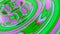 Green and pink fluid rings in neon lighting. Design. Digital molten lava waves flowing all over the screen.