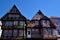 Green and pink half-timbered house in the old town of Celle