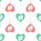 Green and pink heart balloon help babies symbol icon isolated seamless pattern on white background. Heart fundraising