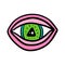 Green pink psychedelic logo eye in cartoon comic style illustration