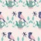 Green and pink teacups and birds