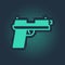 Green Pistol or gun icon isolated on blue background. Police or military handgun. Small firearm. Abstract circle random