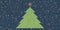 Green Pixelated Christmas Tree in the Snowfall, Made of Colorful Pixels on Dark Blue Wide Scale Mosaic Background, Red Star on Top