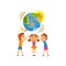 Green Planet and cute happy kids, save the planet, ecology concept vector Illustration on a white background