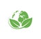 Green planet logo. Environment symbol. Eco earth icon. Vector illustration.