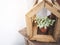 Green Plant Craft Wooden House Garden decoration Hipster style O