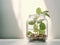 green plant growing in a clear jar filled with shiny coins