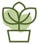 Green plant in pot with wide leaves, icon