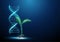 Green plant sprout with blue3d DNA molecule helix