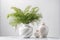 Green plant vase pot with marble background texture