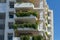 Green plants growing on the balconies of white building