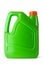 Green plastic canister for household chemicals