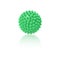 Green plastic spiny massage ball isolated on white. Concept of physiotherapy or fitness. Closeup of a colorful rubber