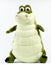 Green plush crocodile on a white background. Kids toy