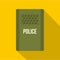 Green police riot shield icon, flat style