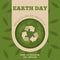 Green poster with planet earth and recyclable symbol Earth day Vector