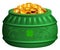 Green pot of gold coins. Saint patricks day treasure symbol clover luck