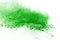 Green powder explosion on white background. Colored cloud. Color dust explode. Paint Holi.