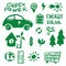 Green power and solar energy sticker hand drawn icon set, Flat vector illustration.Renewable resources.Ecology.Nature road electro