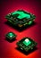 green precious emeralds on a rough red texture generated by ai