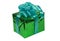 Green present with blue ribbons