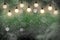 Green pretty shining glitter lights defocused light bulbs bokeh abstract background with sparks fly, celebratory mockup texture