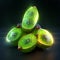 Green prickly pear fruits on black background. 3d render illustration AI Generated